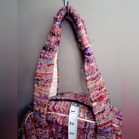 KYBER Cotton And Silk Multicolor Pink Tweed Tote Bag with Top Handles - Picture 5 of 10